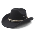 Black wool felt western cowboy hat with turquoise beads and feather pendant decoration - M (56-58cm) / Black