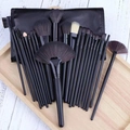 Professional 24-piece makeup brush set with black handles and brown bristles in a black pouch - 24pcs Black