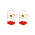 Detail of red and white Christmas glove stud earrings with golden snowflake patterns - A138-6 Gloves