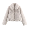 Short faux fur jacket for women with lapel collar in light grey stylish texture - S / Light Gray