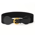 Cintura elastica nera da donna con fibbia in metallo dorato e dettagli in ecopelle - Nero