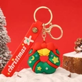 Christmas snowman keychain with red silicone strap and green wreath charm pendant - Festive Christmas Bell