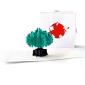 3D pop-up greeting card featuring a green paper-cut tree design, size 15x15 cm - Summer Cherry Blossom