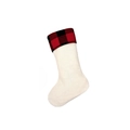 White knitted Christmas stocking with a red and black buffalo plaid cuff ornament - White Knit Body with Red Plaid Cuff
