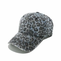 Top view of blue and grey leopard print baseball cap with washed denim texture - M (56-58cm) / Light Blue