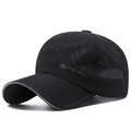 Black breathable mesh baseball cap with side logo for outdoor sports and sun protection - Grommet Type / Black