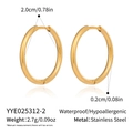 Dettaglio orecchini a cerchio dorati in acciaio inox 20mm con misure e specifiche peso - Oro Diametro 2.0cm (YYE025312-2)