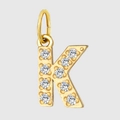 Sparkling gold letter K pendant with cubic zirconia stones for jewelry making - Letter K