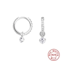 Minimalist S925 sterling silver hoop earrings with clear heart zircon stone pendants - 925 Silver / Silver-White Zirconia