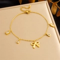 Detail of gold stainless steel anklet with bow pendant and teardrop zircon charms - Bowknot & Waterdrop Zircon Style (B1589)