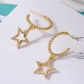 Boucles d'oreilles étoile dorées avec cristaux de zircon sur fond de carte blanche - Pentagramme / Doré