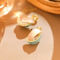 French vintage champagne gold clip-on earrings with blue and white glaze finish - Mosquito Coil Ear Clip