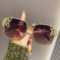 Square oversized sunglasses with purple gradient lenses and rhinestone butterfly details - Grey Pink