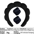 Black padded sponge headband with matching plush wristbands for face washing - 11# 3PCS Black Set Headband & Wristbands