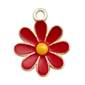 Red flower pendant with gold enamel edges for DIY jewelry making and earring design - Chrysanthemum (16495)