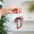 Handmade 20cm white woven Christmas wreath ornament with festive red and green bow tie - Christmas Bow Wreath Pendant / White