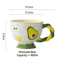 Ceramic avocado bear mug with green rope handle and textured 400ml embossed body - Avocado Bear