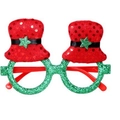Christmas party glasses with green glitter frames and red sequin hat decorations - Red Hat Green Frame