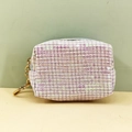 Sparkling lavender checkered coin purse with sequins and a gold keychain clasp - Purple