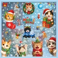 Christmas cat stickers set with festive hats and gift boxes for holiday window decoration - Set of 8 BQ(627-632)+634+635