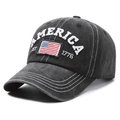 Vintage black washed cotton baseball cap with America embroidery and flag patch - Adjustable / Black