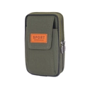Men's army green canvas sports waist pack with multiple zipper pockets and belt loops - Green Vertical 3 Layers