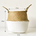 Handwoven seagrass basket in natural and white finish with handles, size 21x24x27cm - White Medium (Diameter 21cm Belly 27cm) / White/Natural