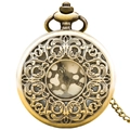 Vintage bronze pocket watch with hollow floral pattern and fine chain for men and women - Bronze - Hollow Centripetal Pattern