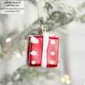Set of 2 red gift box Christmas tree ornaments with snow finish and gold hangers - Gift Box