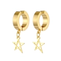 Korean style gold titanium steel hoop earrings featuring a hollow star pendant design - Clip-On Earrings / Gold