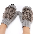Cute grey knitted hedgehog mittens for women, winter warm plush furry cartoon gloves. - Adult Free Size / Hedgehog Light Gray