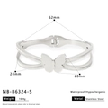 Detailed dimensions of silver stainless steel butterfly cuff bracelet with size specs - Silver Butterfly Shape Style (NB-B6324-S)