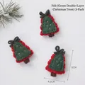 Set of 3 handmade wool felt Christmas tree hanging ornaments with gold embroidery - Wool Felt (Green Double-Layer Christmas Tree)