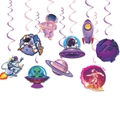 Space theme birthday party hanging decorations with astronauts, rockets and planets - Hanging Swirls (Set of 9)