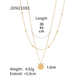 Detailed view of 18K gold-plated double-layer bead chain with disk pendant dimensions - Double Layer Round Disc Style (JDN21081) / Gold