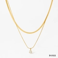 Gold double layer necklace with snake chain and water drop pendant for women - Gold Double Layer Water Drop Pendant (KD1322)
