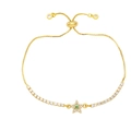 Gold star tennis bracelet with white zircons and green gemstone, adjustable slide clasp - Green