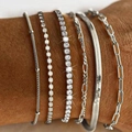 Bohemian silver-plated metal chain bracelet set with snake, ball, and tennis links - Silver 5PCS Set (6393701HB)