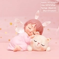 Pink resin angel girl sleeping with white bear ornament in 8.5x6x8.5cm size - 1121-5 Lying Bear Pink