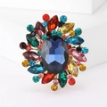 Colorful floral crystal brooch with large oval blue stone and multicolor rhinestones - Colorful