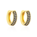 Detail view of gold hoop earrings with double row micro-paved blue cubic zirconia - Gold/Blue
