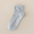 Grey cotton blend children's crew socks featuring white anti-slip silicone dots on soles - 8mo-2yr XS (Foot 9-12cm) / Non-slip Flat Single-Ribbed Style / Gray