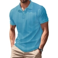 Detailweergave van hemelsblauw heren poloshirt met verticale ribgebreide stofstructuur - Hemelsblauw