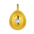 Golden oval pendant with star-shaped crystal inlay and decorative rope border - Gold Oval Star Drop Pendant