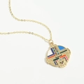 Detail of round golden pendant with colorful enamel segments and micro-set cubic zirconia - Multicolor Zircon Geometric Round