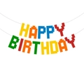 Colorful building block style Happy Birthday banner for party decorations on white background - Style 2/Single Color Block Letter
