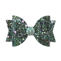 Glittery dark bow straw topper accessory featuring multicolor shimmering sequins on fabric - Black