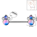 Silver stainless steel nipple ring with colorful opal cat paw design and internal threading - 1.6x14mm (Threadless) / Style 6-Blue Glitter