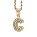 Macro shot of gold letter C pendant with square zircons and twisted rope chain - Letter C Gold + 60cm Rope Chain