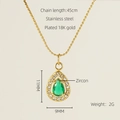 Titanium steel teardrop necklace with green zircon heart pendant and 18K gold plating - Water Drop Style / Green